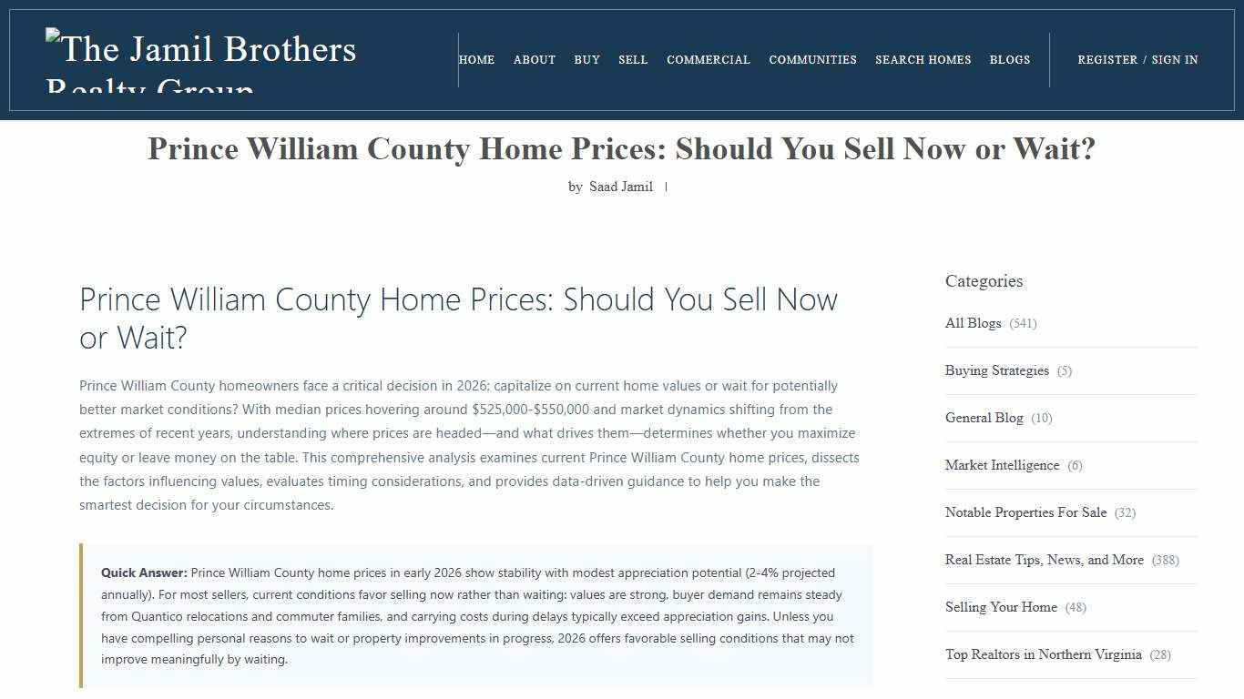 Prince William County Home Prices: Sell Now or Wait? (2026)